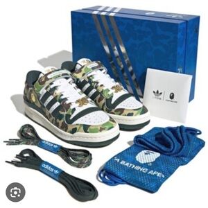 Adidas x Bape Camo Sneakers with Gold and Black Accents